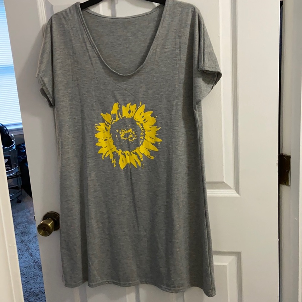 Gray bathing suit cover up/dress with sunflower